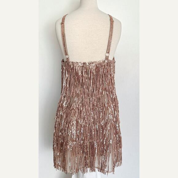 Bronx and Banco Isle Rose Gold Sequin Fringe Mini Dress - Picture 4 of 7